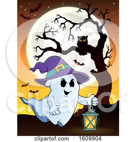 Clipart of a Ghost Flying with a Lantern - Royalty Free Vector Illustration by visekart