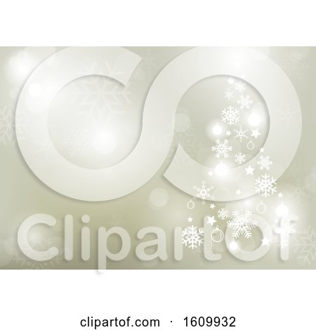 Clipart of a Christmas Tree Formed of Snowflakes and Stars on a Golden Background - Royalty Free Vector Illustration by dero