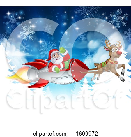 Santa Sleigh Rocket Christmas Background by AtStockIllustration