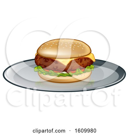 Cartoon Cheese Burger on Plate by AtStockIllustration