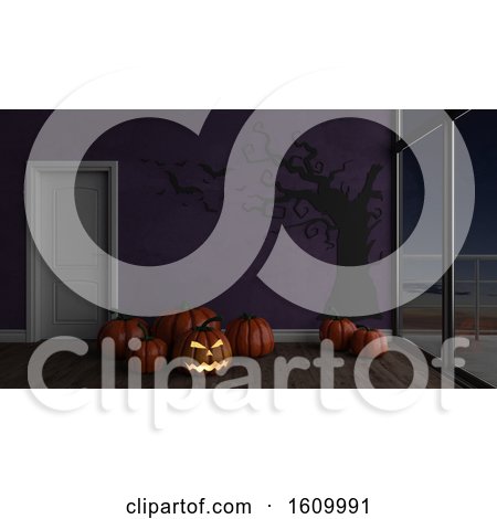 3D Contemporary Empty Room with Jack-o-lantern by KJ Pargeter