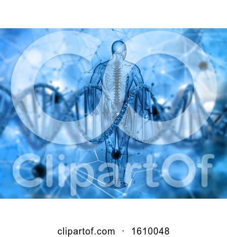 3D Medical Background with Male Figure and DNA Strand by KJ Pargeter