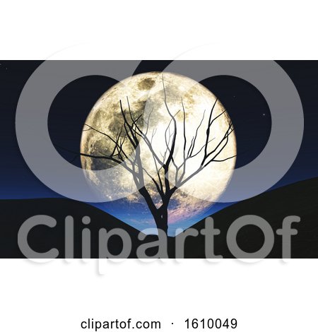 3D Halloween Background with Tree Silhouetted Against the Moon by KJ Pargeter