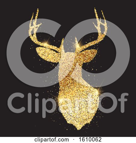 Glittery Gold Deer Head Silhouette 1909 by KJ Pargeter