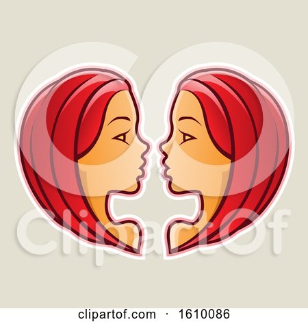 Clipart of Cartoon Styled Red Haired Gemini Twins Icon on a Beige Background - Royalty Free Vector Illustration by cidepix