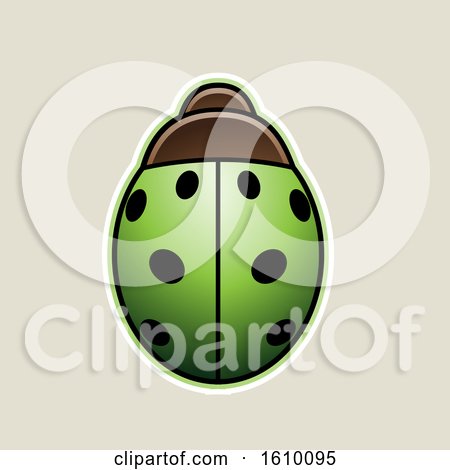 Clipart of a Cartoon Styled Green Ladybug Icon on a Beige Background - Royalty Free Vector Illustration by cidepix