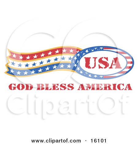Circle Of Stars And Stripes Around The Usa, Made In The United States, With Trailing Stars and Text Reading God Bless America Clipart Illustration by Andy Nortnik