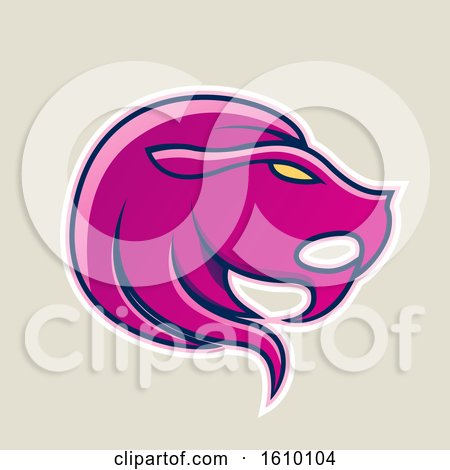 Clipart of a Cartoon Styled Magenta Leo Lion Head Icon on a Beige Background - Royalty Free Vector Illustration by cidepix