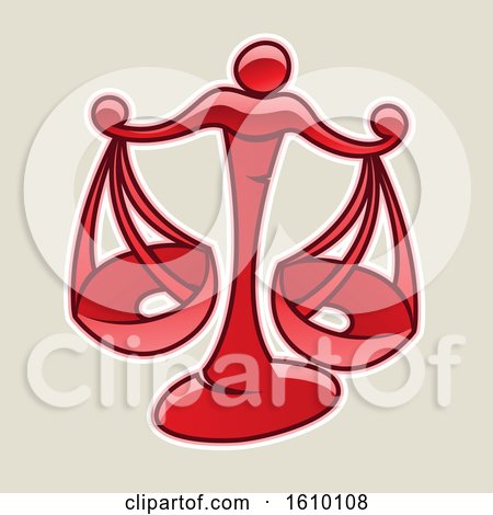 Clipart of a Cartoon Styled Red Libra Scales Icon on a Beige Background - Royalty Free Vector Illustration by cidepix
