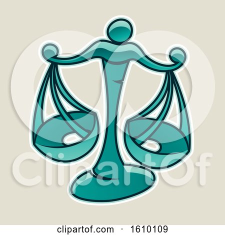 Clipart of a Cartoon Styled Persian Green Libra Scales Icon on a Beige Background - Royalty Free Vector Illustration by cidepix