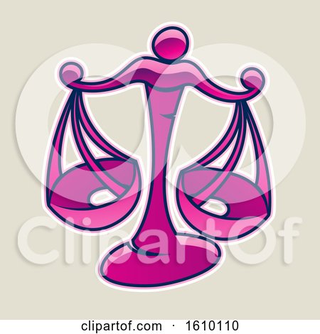 Clipart of a Cartoon Styled Magenta Libra Scales Icon on a Beige Background - Royalty Free Vector Illustration by cidepix