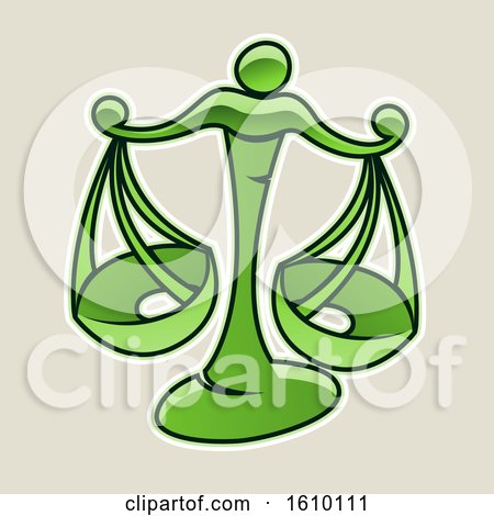 Clipart of a Cartoon Styled Green Libra Scales Icon on a Beige Background - Royalty Free Vector Illustration by cidepix
