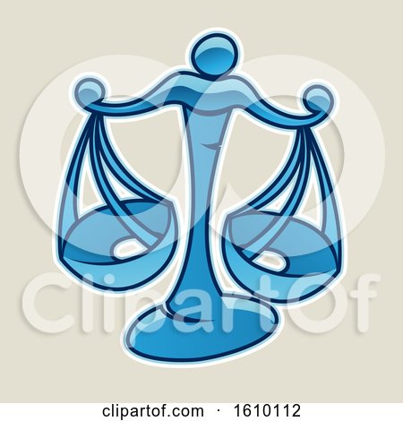 Clipart of a Cartoon Styled Blue Libra Scales Icon on a Beige Background - Royalty Free Vector Illustration by cidepix
