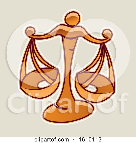 Clipart of a Cartoon Styled Orange Libra Scales Icon on a Beige Background - Royalty Free Vector Illustration by cidepix