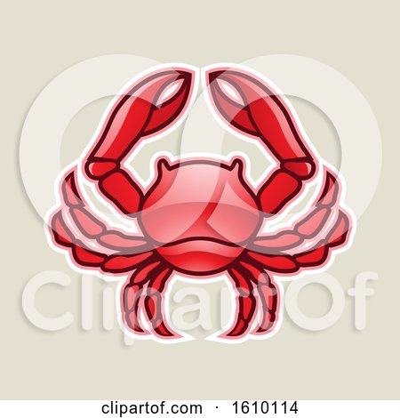 Clipart of a Cartoon Styled Red Cancer Crab Icon on a Beige Background - Royalty Free Vector Illustration by cidepix