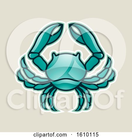 Clipart of a Cartoon Styled Persian Green Cancer Crab Icon on a Beige Background - Royalty Free Vector Illustration by cidepix