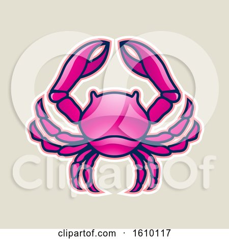 Clipart of a Cartoon Styled Magenta Cancer Crab Icon on a Beige Background - Royalty Free Vector Illustration by cidepix