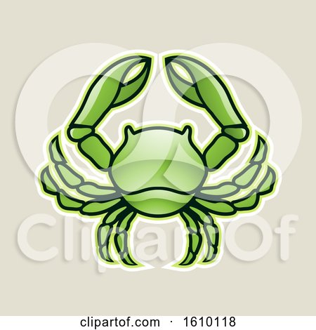 Clipart of a Cartoon Styled Green Cancer Crab Icon on a Beige Background - Royalty Free Vector Illustration by cidepix