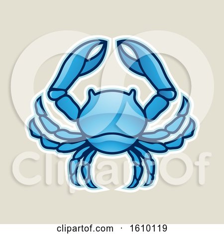 Clipart of a Cartoon Styled Blue Cancer Crab Icon on a Beige Background - Royalty Free Vector Illustration by cidepix