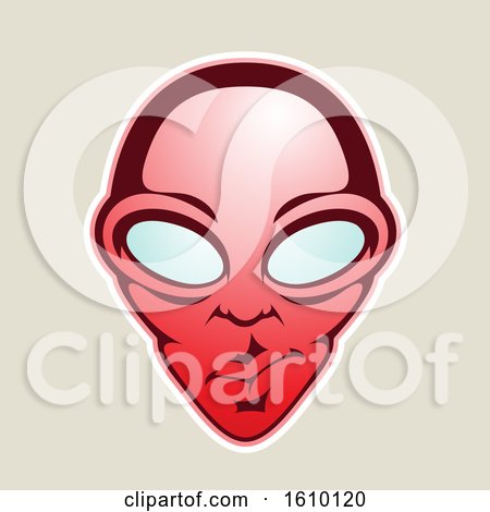 Clipart of a Cartoon Styled Red Alien Face Icon on a Beige Background - Royalty Free Vector Illustration by cidepix
