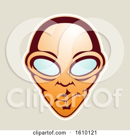 Clipart of a Cartoon Styled Orange Alien Face Icon on a Beige Background - Royalty Free Vector Illustration by cidepix
