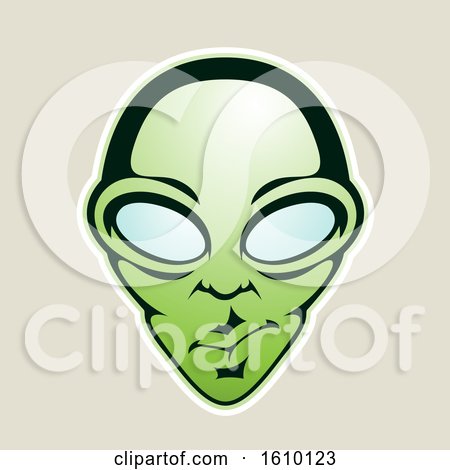 Clipart of a Cartoon Styled Green Alien Face Icon on a Beige Background - Royalty Free Vector Illustration by cidepix