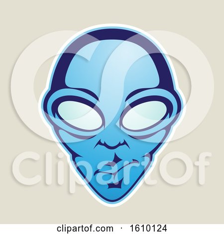 Clipart of a Cartoon Styled Blue Alien Face Icon on a Beige Background - Royalty Free Vector Illustration by cidepix