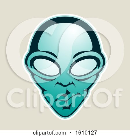 Clipart of a Cartoon Styled Persian Green Alien Face Icon on a Beige Background - Royalty Free Vector Illustration by cidepix