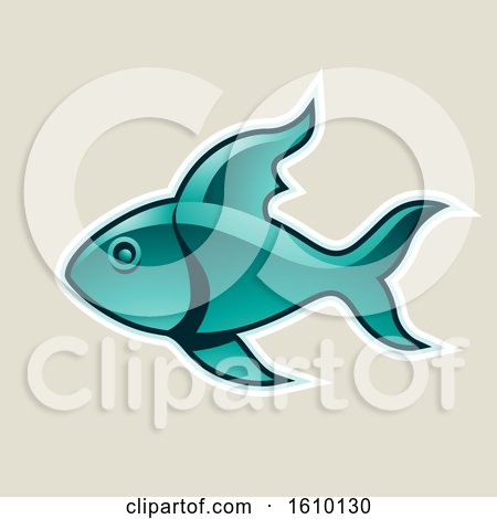 Clipart of a Cartoon Styled Persian Green Fish Icon on a Beige Background - Royalty Free Vector Illustration by cidepix