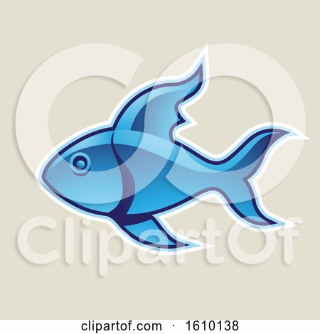 Clipart of a Cartoon Styled Blue Fish Icon on a Beige Background - Royalty Free Vector Illustration by cidepix