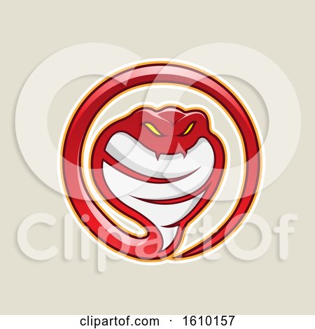 Clipart of a Cartoon Styled Red Cobra Snake Icon on a Beige Background - Royalty Free Vector Illustration by cidepix