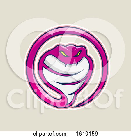 Clipart of a Cartoon Styled Magenta Cobra Snake Icon on a Beige Background - Royalty Free Vector Illustration by cidepix