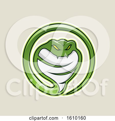 Clipart of a Cartoon Styled Green Cobra Snake Icon on a Beige Background - Royalty Free Vector Illustration by cidepix