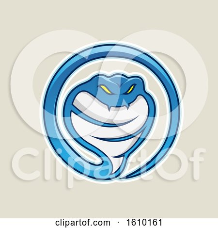 Clipart of a Cartoon Styled Blue Cobra Snake Icon on a Beige Background - Royalty Free Vector Illustration by cidepix