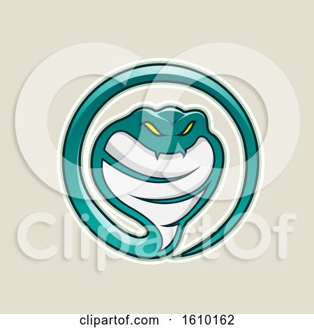 Clipart of a Cartoon Styled Persian Green Cobra Snake Icon on a Beige Background - Royalty Free Vector Illustration by cidepix