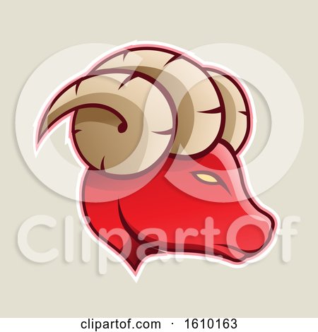 Clipart of a Cartoon Styled Profiled Red Ram Mascot Head Icon on a Beige Background - Royalty Free Vector Illustration by cidepix