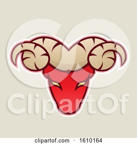 Clipart of a Cartoon Styled Red Ram Mascot Head Icon on a Beige Background - Royalty Free Vector Illustration by cidepix