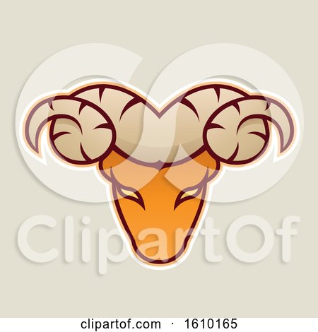 Clipart of a Cartoon Styled Orange Ram Mascot Head Icon on a Beige Background - Royalty Free Vector Illustration by cidepix