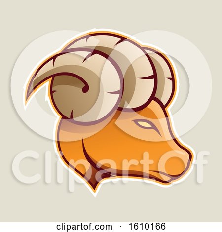 Clipart of a Cartoon Styled Profiled Orange Ram Mascot Head Icon on a Beige Background - Royalty Free Vector Illustration by cidepix