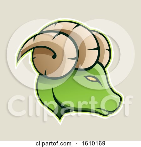 Clipart of a Cartoon Styled Profiled Green Ram Mascot Head Icon on a Beige Background - Royalty Free Vector Illustration by cidepix