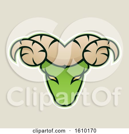Clipart of a Cartoon Styled Green Ram Mascot Head Icon on a Beige Background - Royalty Free Vector Illustration by cidepix
