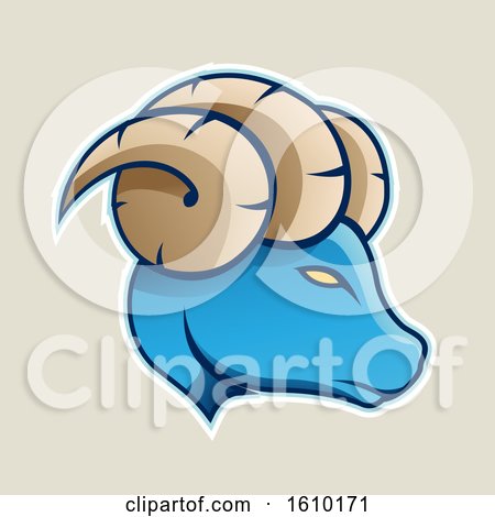 Clipart of a Cartoon Styled Profiled Blue Ram Mascot Head Icon on a Beige Background - Royalty Free Vector Illustration by cidepix