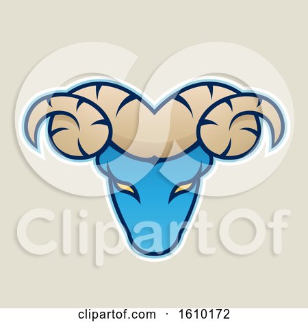 Clipart of a Cartoon Styled Blue Ram Mascot Head Icon on a Beige Background - Royalty Free Vector Illustration by cidepix