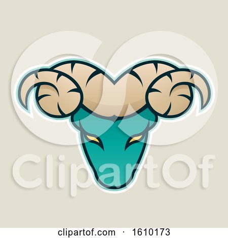 Clipart of a Cartoon Styled Persian Green Ram Mascot Head Icon on a Beige Background - Royalty Free Vector Illustration by cidepix