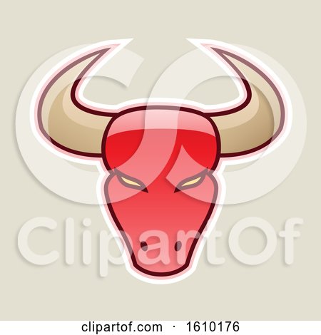 Clipart of a Cartoon Styled Red Bull Head Icon on a Beige Background - Royalty Free Vector Illustration by cidepix