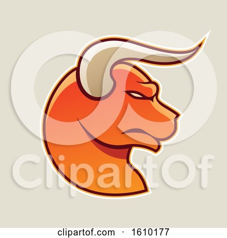 Clipart of a Cartoon Styled Profiled Orange Bull Head Icon on a Beige Background - Royalty Free Vector Illustration by cidepix