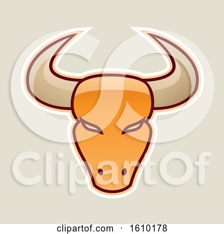 Clipart of a Cartoon Styled Orange Bull Head Icon on a Beige Background - Royalty Free Vector Illustration by cidepix