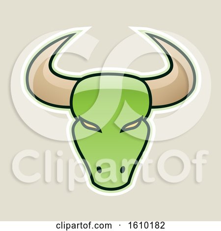 Clipart of a Cartoon Styled Green Bull Head Icon on a Beige Background - Royalty Free Vector Illustration by cidepix