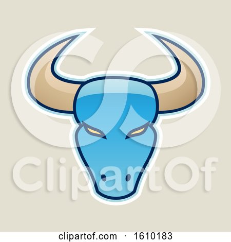 Clipart of a Cartoon Styled Blue Bull Head Icon on a Beige Background - Royalty Free Vector Illustration by cidepix