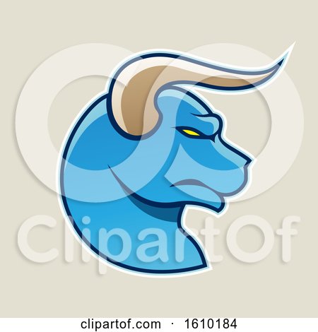 Clipart of a Cartoon Styled Profiled Blue Bull Head Icon on a Beige Background - Royalty Free Vector Illustration by cidepix